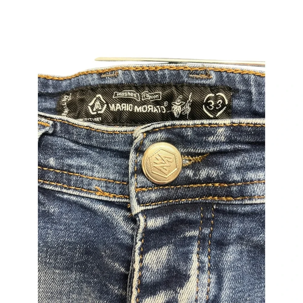 Mario Morato Slim Fit Streetwear Men's W33x30 Blue‎ Ankle Zip Distressed Jeans